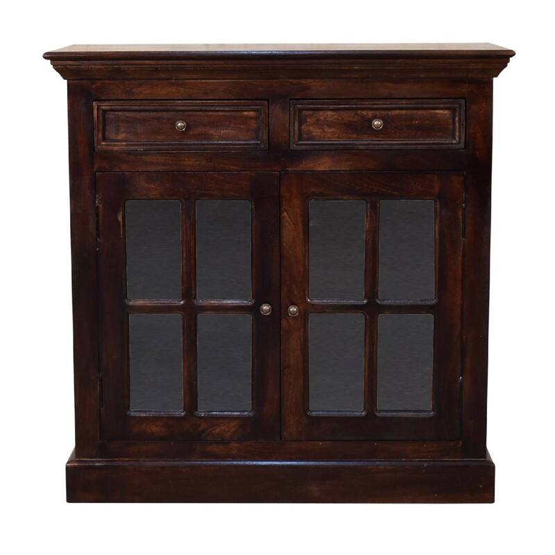 HomeRoots 35" Walnut Solid Wood Accent Cabinet With Two Doors And Two Drawers