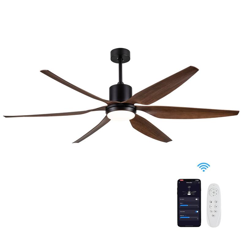 52"/66"/72"/76 Inch Modern Ceiling Fan with Dimmable LED Light ,Remote&APP Control,8 Blades for Large Living Room,Porch - 62 Inch - Black with Brush Brown