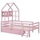 preview thumbnail 5 of 9, Wood Twin Size House Platform Bed with Guardrail and Under-Bed Drawer