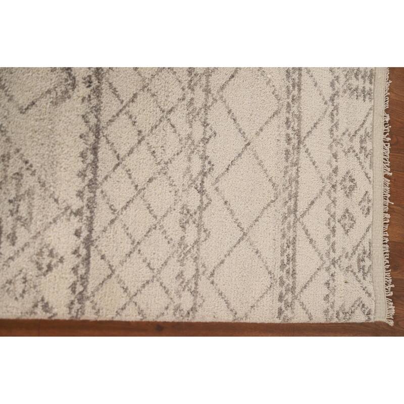 Ivory Geometric Moroccan Indian Area Rug Hand-knotted Wool Carpet - 4'1"x 6'0"