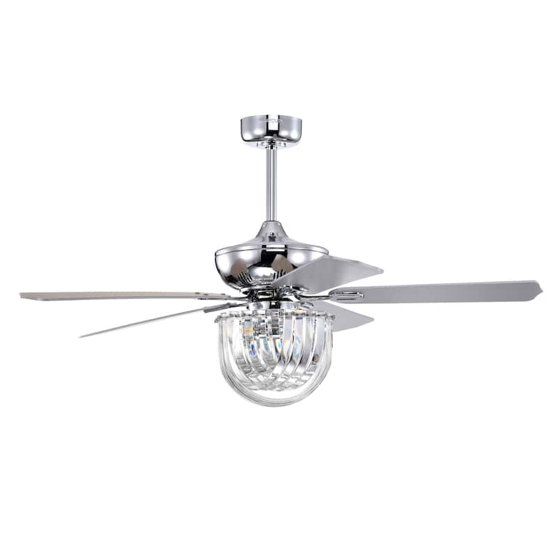 Zyanya 52 Inch Chrome Finish Modern Crystal Ceiling Fan with Remote - N/A