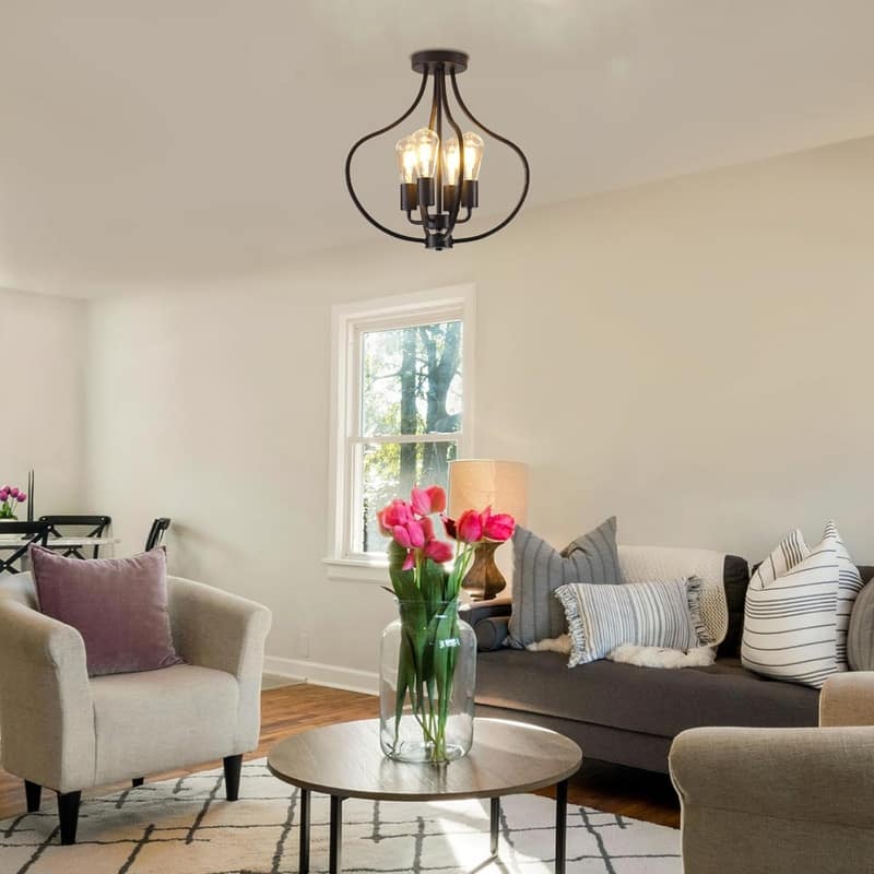 4 Light bulb light black ceiling light iron light fixture - N/A