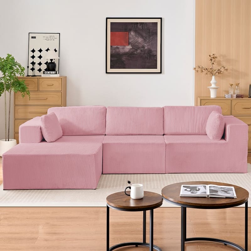 Mixoy 3-Pcs Free Combination Modular Sectional Sofas,Corduroy Compressed L-Shaped Sofa with Flexible Configuration - 3-Seater