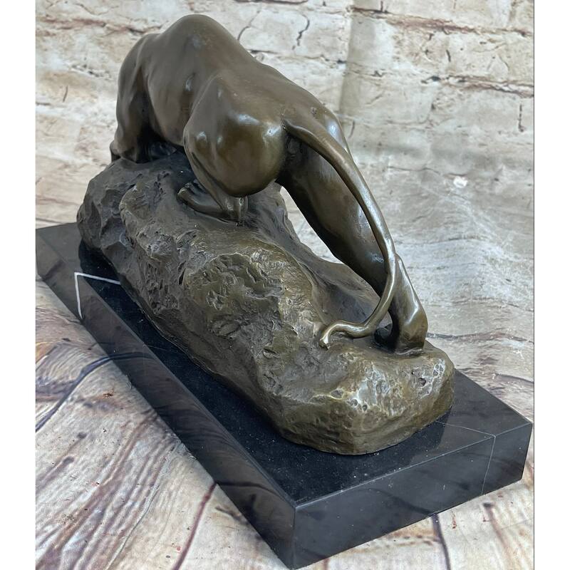 Sabre Tooth Tiger Lion Panther Bronze Sculpture Statue On Marble Base