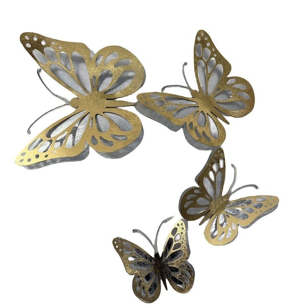 slide 2 of 2, Connect Double Twirling Butterfly Metal Wall Decor, 19x28 Inches Gold-Silver