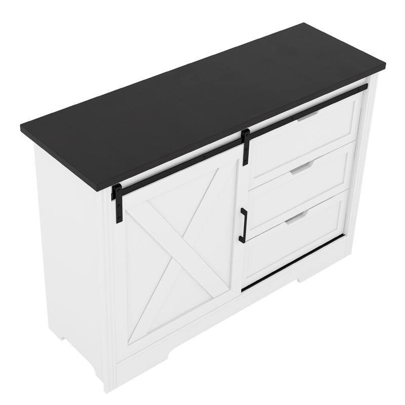 Storage Cabinet with Silent Sliding Doors and Three Drawers