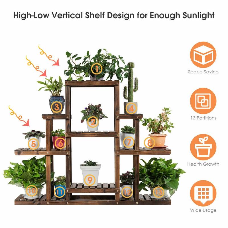 Gymax 6-Tier Flower Wood Stand Plant Display Rack Multifunctional - See Details