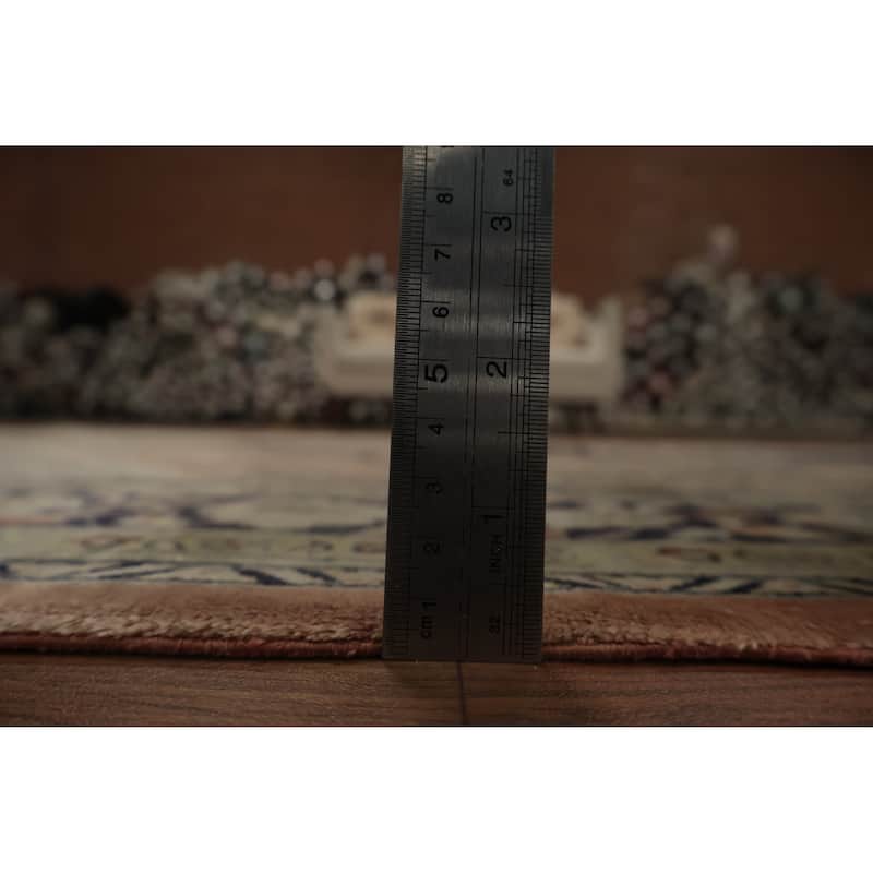 Hand Knotted Oriental Silk Carpet Traditional Floral Peach Kashmir Area Rug - 8' 0'' X 5' 8''