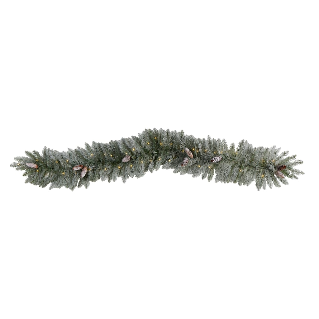 6' Frosted Artificial Christmas Garland with Pinecones and 50 Warm White LED Lights - 72