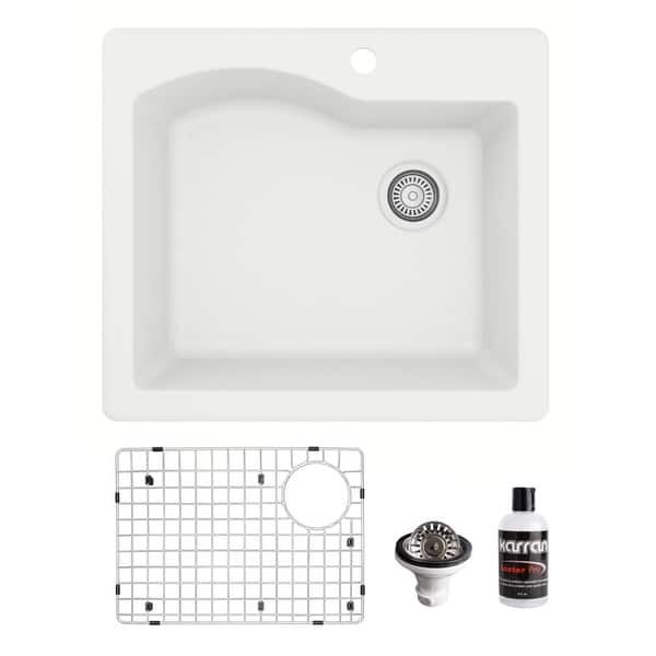 slide 2 of 56, Karran Drop-In Quartz Composite 25 in. Single Bowl Kitchen Sink Kit White
