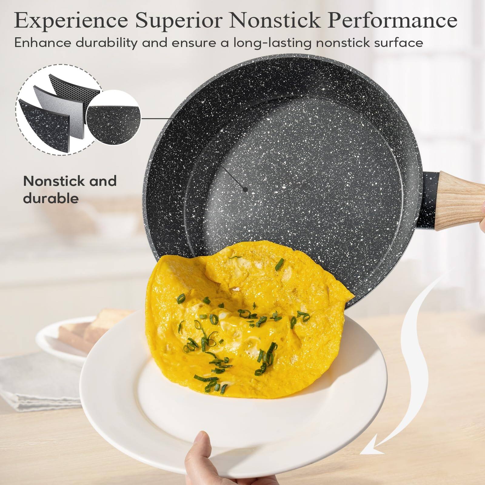 12 Pcs Cookware Granite Cooking Set with PFOS & PFOA Free Frying Pans