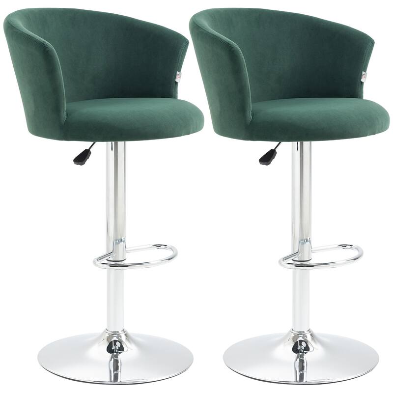 Modern Swivel Counter Stool Set Bar Stool with Adjustable Height, Velvet Padded Seat & Ring Footrest for Bar