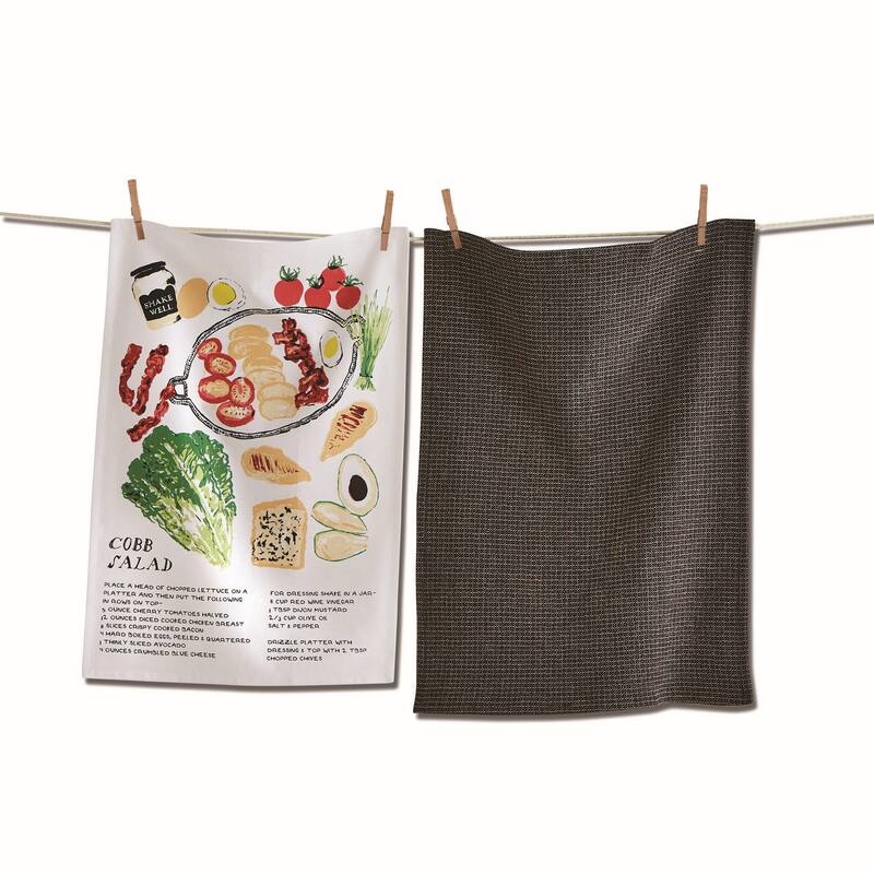 Cobb Salad Dishtowel Set of 2 - Colorful Cotton Kitchen Towels for Everyday Use, Machine Washable, 13" x 26"
