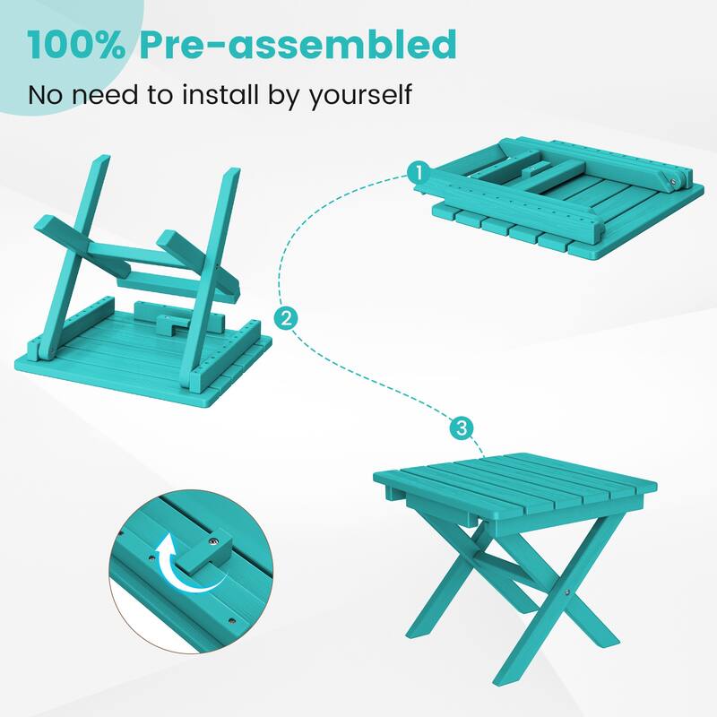 Outdoor Patio HDPE Foldable Side Table, Waterproof & Weather Resistant