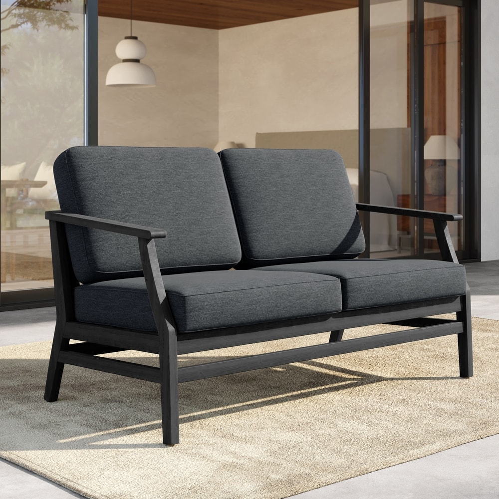 Outdoor Teak Wood Loveseat Sofa with Water-Resistant Cushions