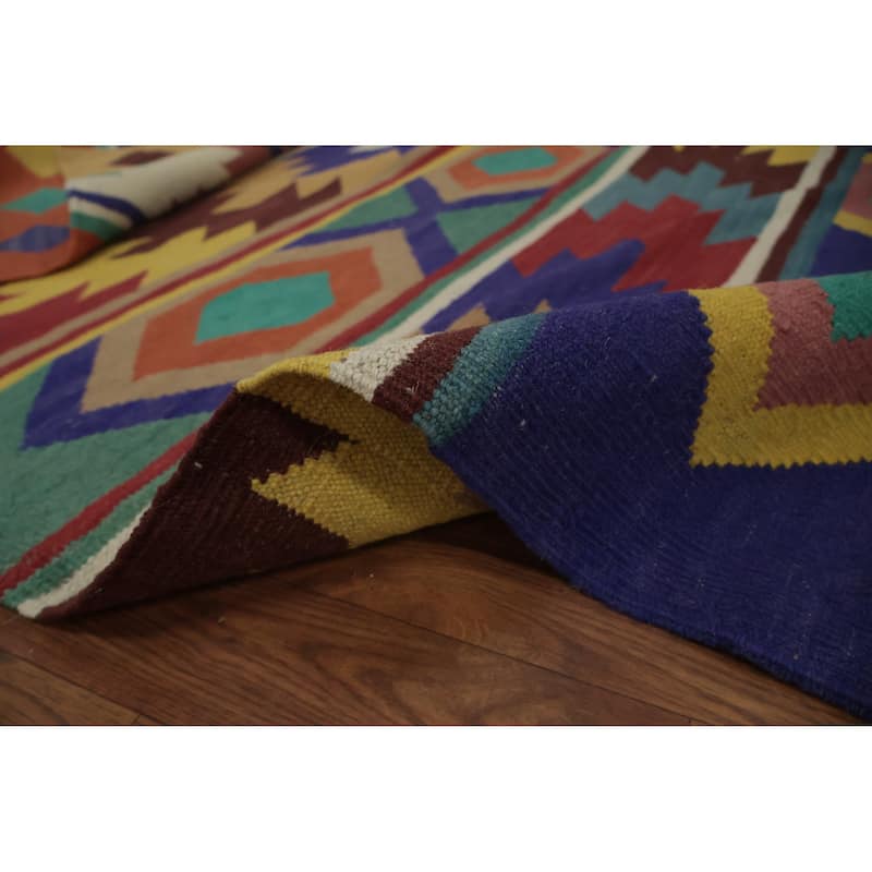 Hand Woven Oriental 100% Wool Carpet Southwestern Tribal Multi-Colored Kilim Area Rug - 9' 10'' X 8' 2''