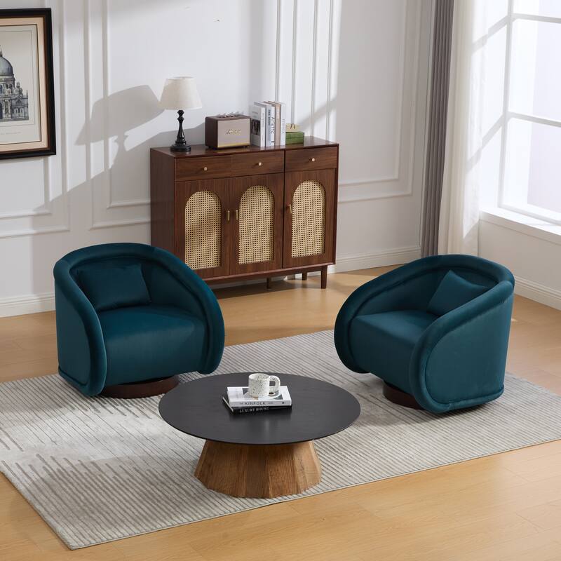 360-degree Swivel Barrel Chair with Velvet Fabric Upholstery, Comfy Pumpkin-Shaped Swivel Chair for Living Room, Bedroom