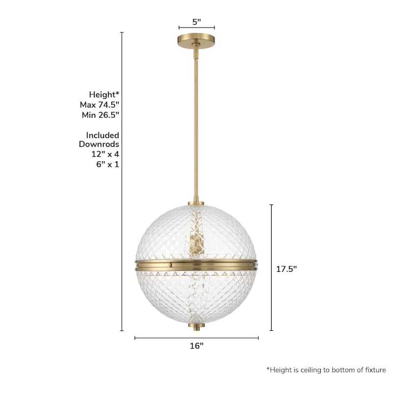 Hunter Bay Hollow Alturas Gold with Clear Glass 1 Light Pendant - Transitional, Modern - Kitchen, Dining Room, Entryway