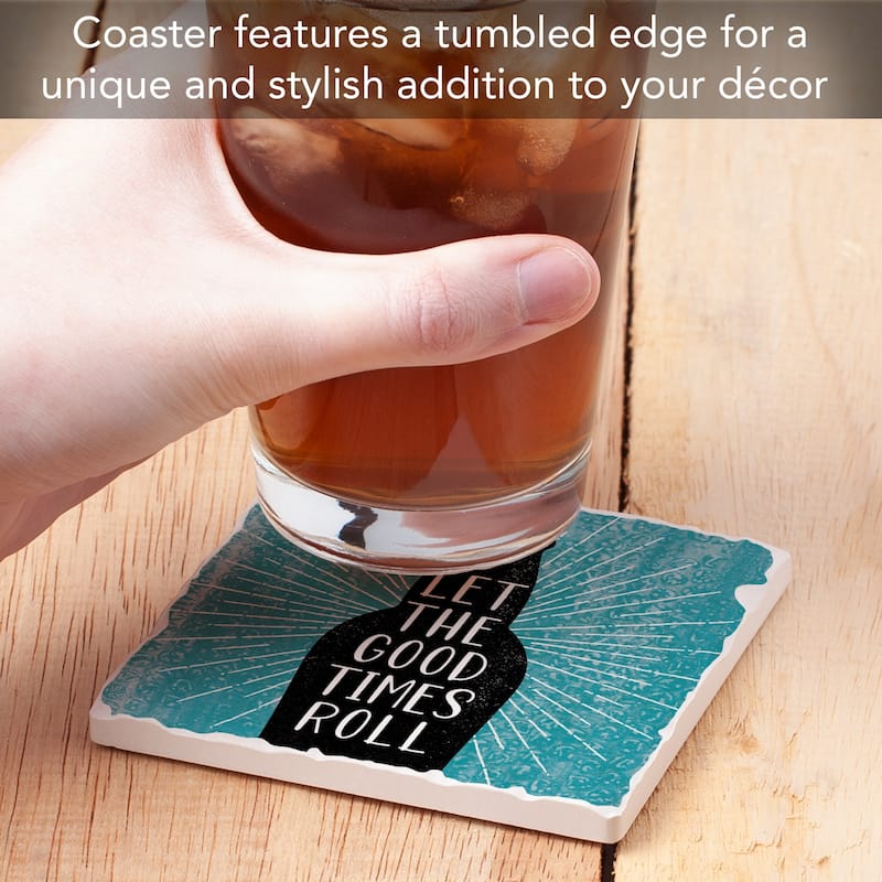 Good Times 4 Pack Absorbent Stone Coasters with Cork Backing 4" Square Made in The USA Absorbent Wipes Clean
