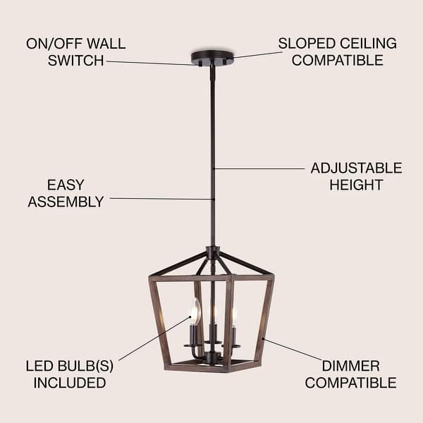 dimension image slide 2 of 7, Oria Iron Farmhouse Industrial Lantern LED Pendant, Oil Rubbed Bronze/Faux Wood by JONATHAN Y