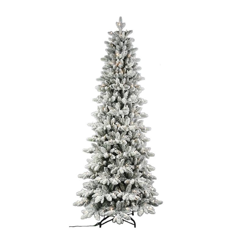 7.5' Pre-Lit Flocked Artificial Christmas Tree, Warm White Lights - 7.5 Foot
