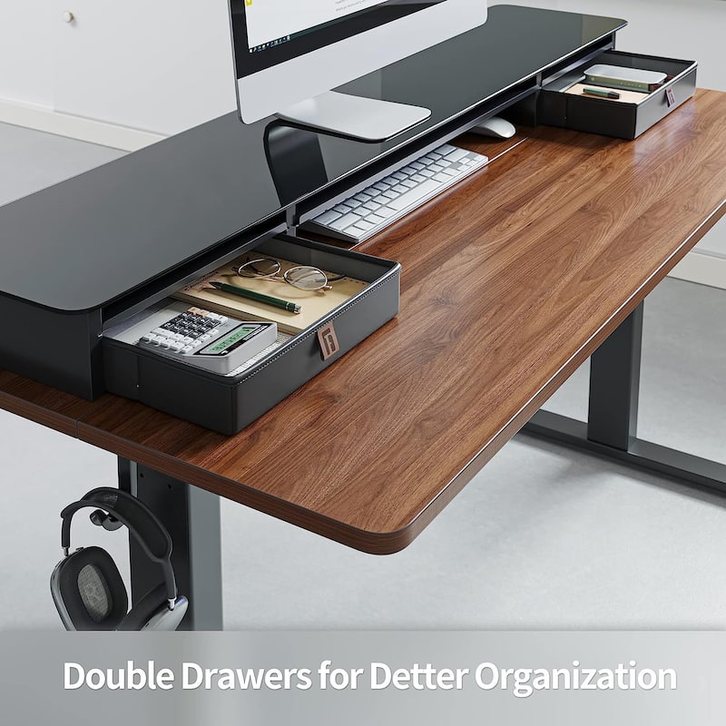 FEZIBO/Home Office Furniture/Wood/Standing Desk With Glass Top/Desks