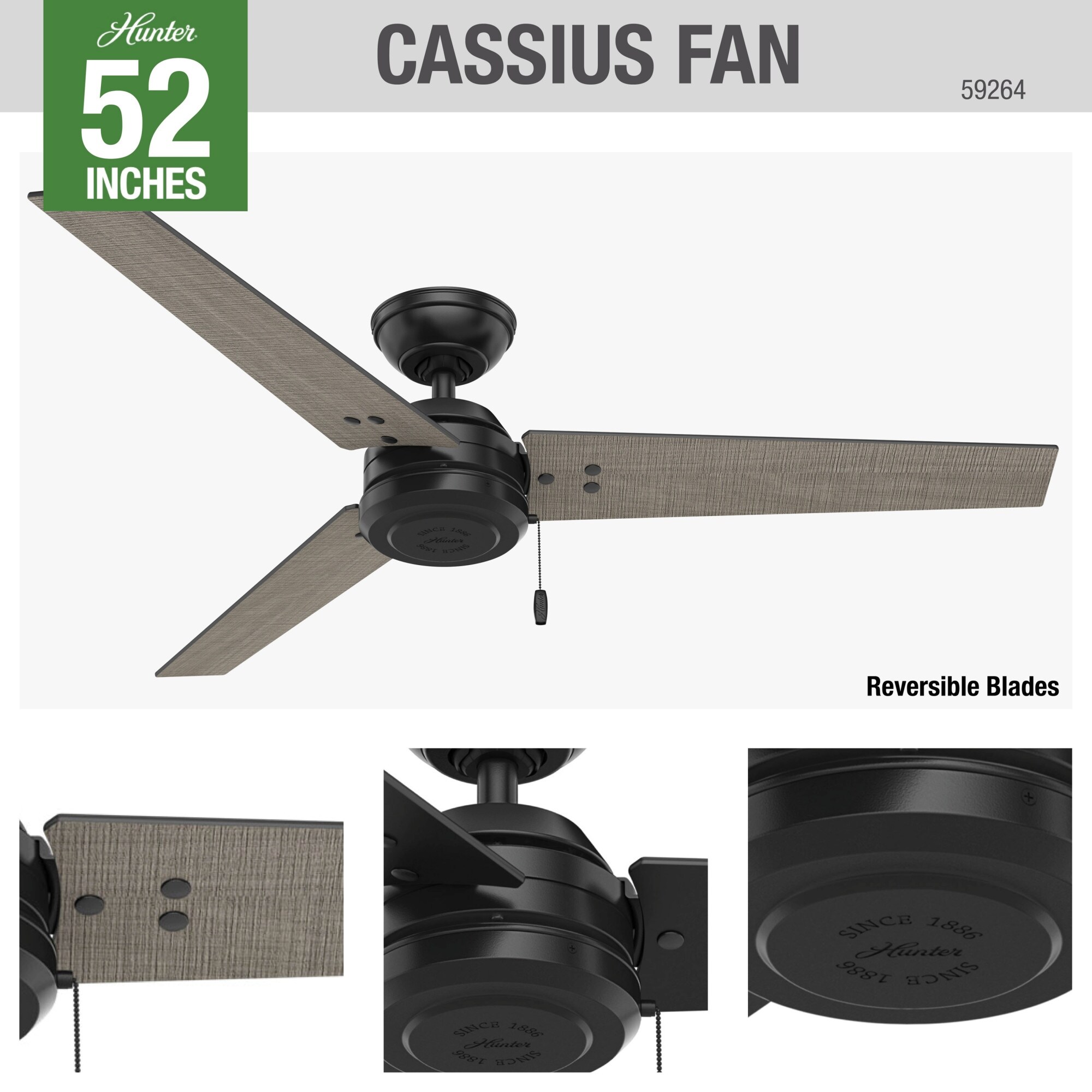 Hunter 52 Cassius Outdoor Ceiling Fan With Pull Chain Damp Rated Overstock 18002576