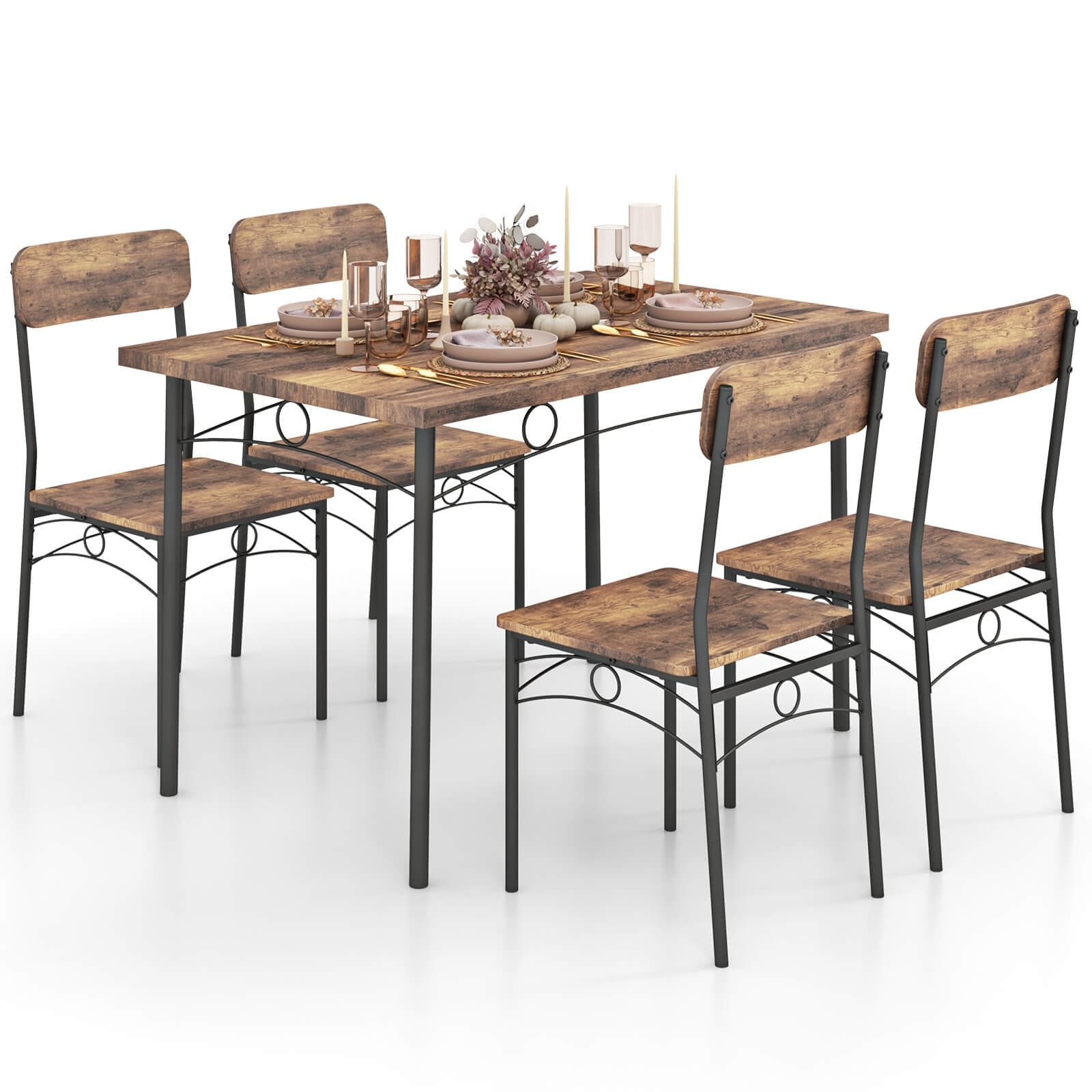 Costway 5 PCS Industrial Kitchen Dining Room Furniture with Wood - See Details