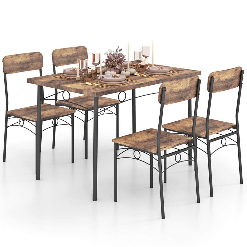 Costway 5 PCS Industrial Kitchen Dining Room Furniture with Wood - See Details - Coffee+Black