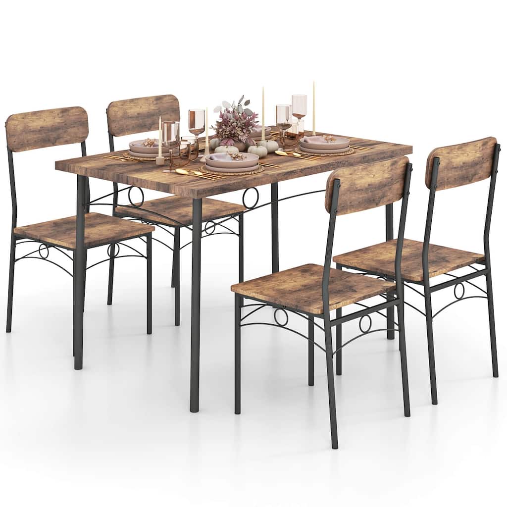 Costway 5 PCS Industrial Kitchen Dining Room Furniture with Wood