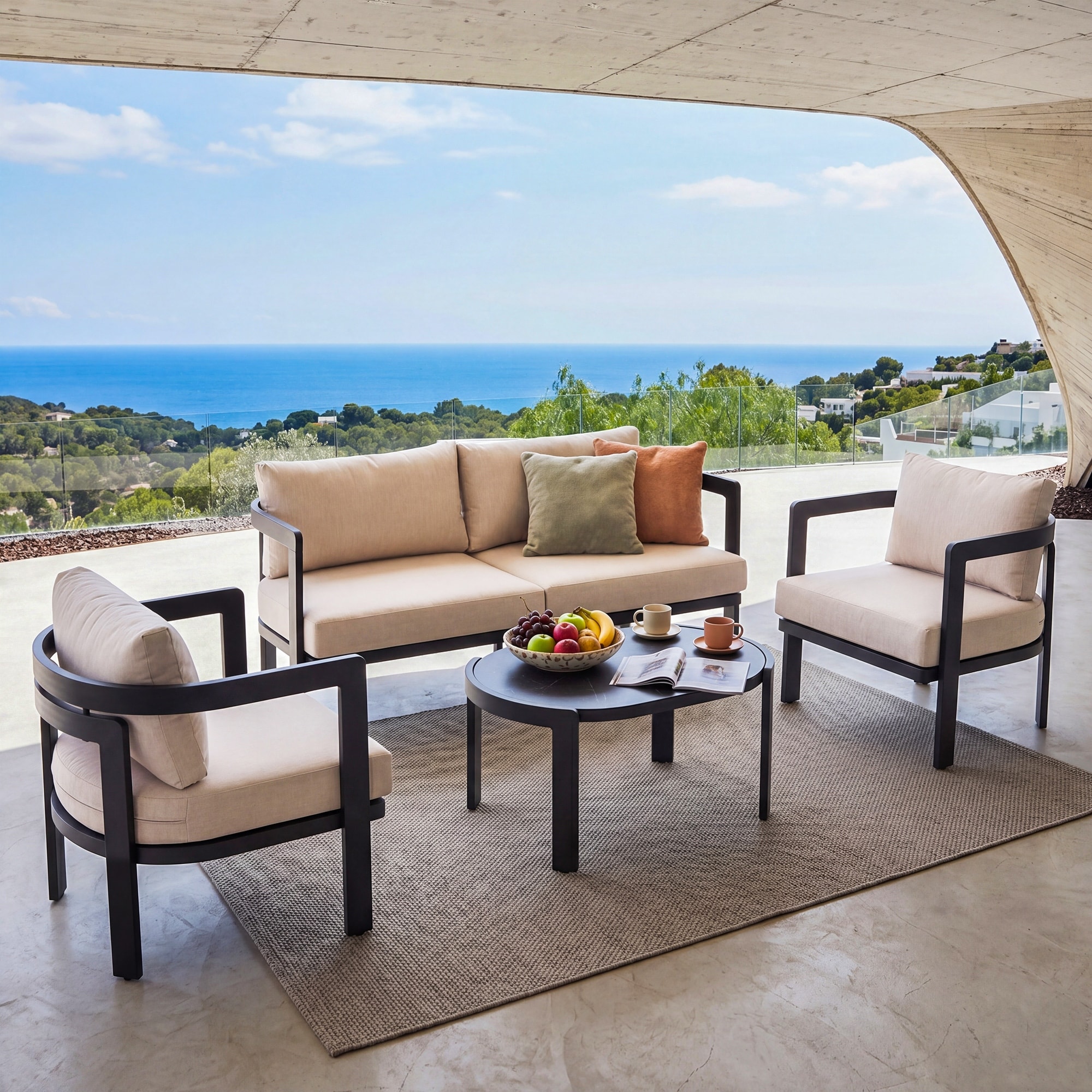 Nuu Garden 4-Piece Patio Conversation Set, All-Weather Aluminum Frame, Soft Cushions