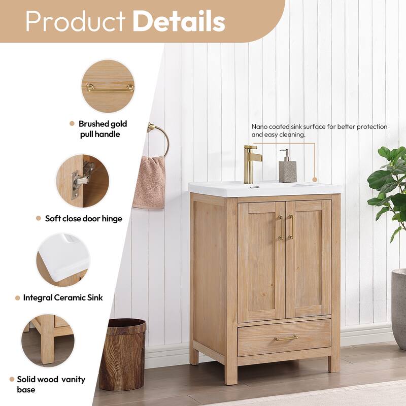 Gela Single Sink Bath Vanity with Drop-In Ceramic Basin without Mirror