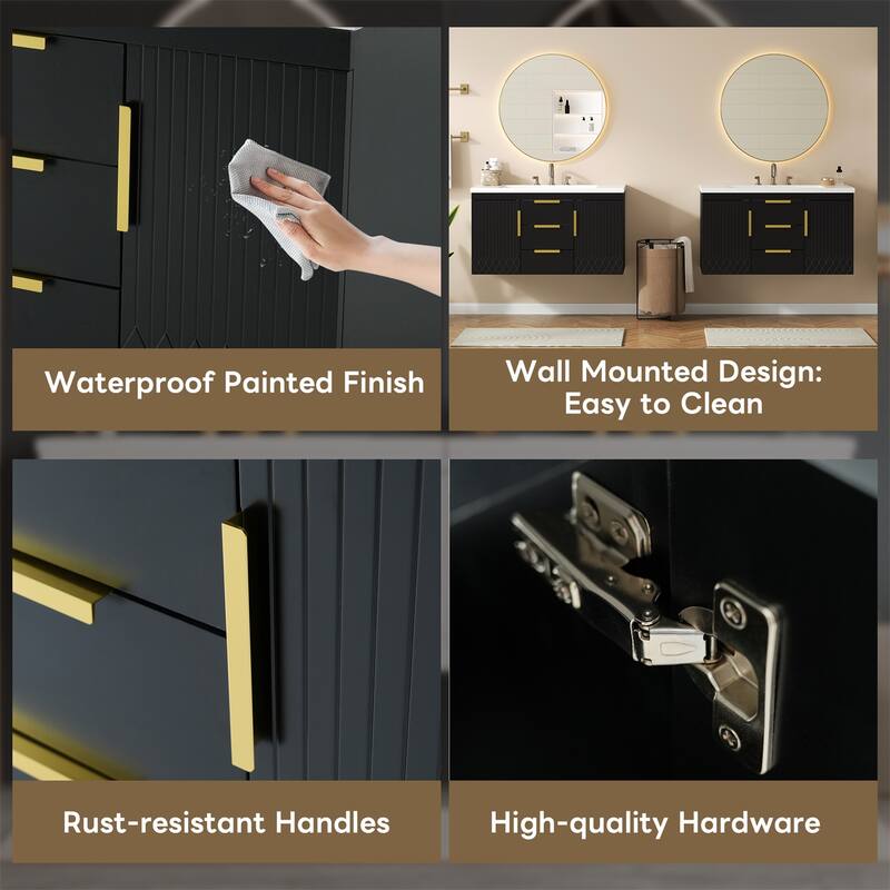 72" Wall Mounted Floating Bathroom Vanity with Storage Cabinet and Drawers