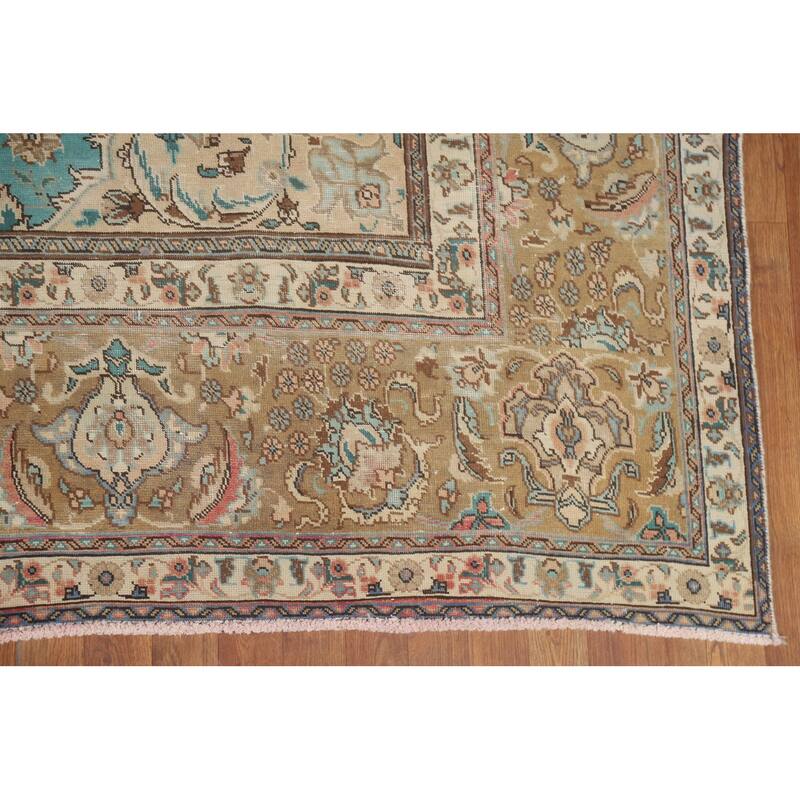 Hand Knotted Oriental 100% Wool Carpet Traditional Floral Pink Tabriz Area Rug - 12' 7'' X 9' 9''