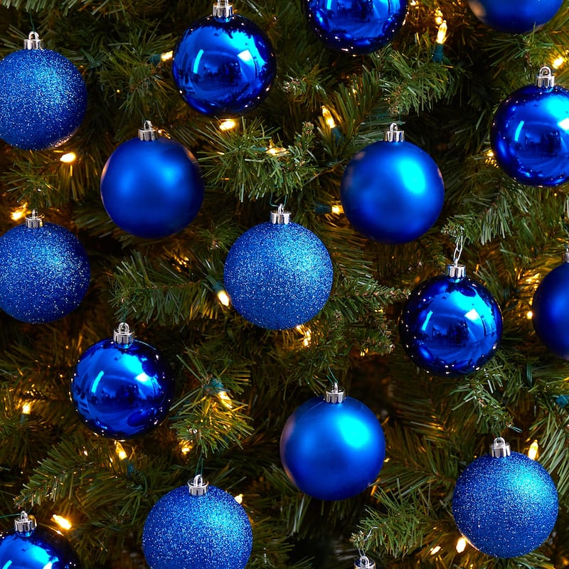 Shatterproof 3-Finish Christmas Ball Ornaments - 3" (80mm) - Blue - 20ct