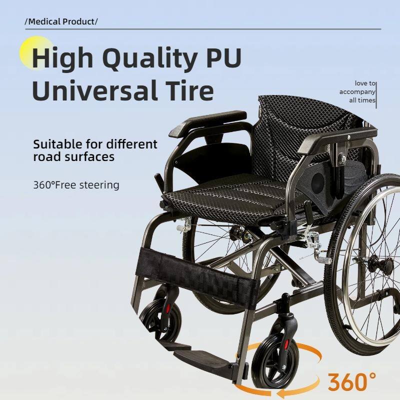 Aluminum Foldable Lightweight Adult Wheelchair, 18" Seat with Front and Rear Locking Hand Brakes, 22" Rear Wheels