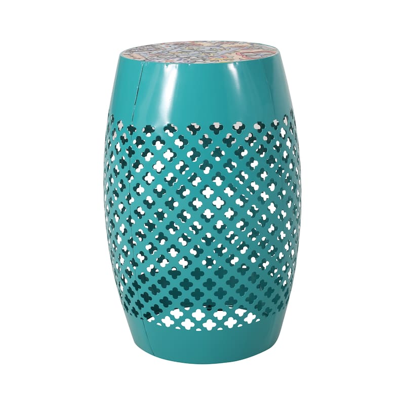 Roswell Outdoor Lace Cut Side Table by Christopher Knight Home - Teal + Multi-Color