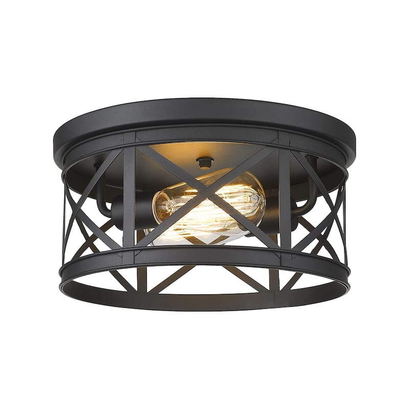 2-Light Industrial Flush Mount Ceiling Lights,Black Finish