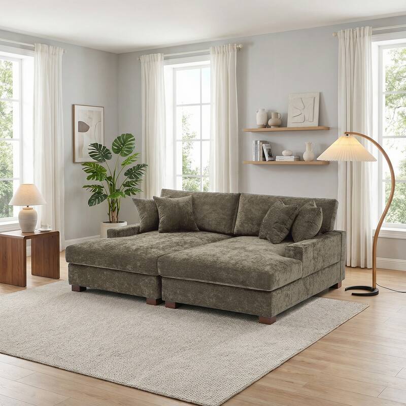 Oversized Chenille Modular Sectional Sofa With Deep Seat