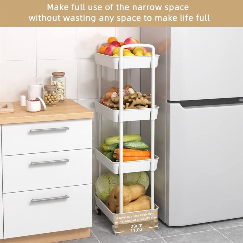 4-Tier Rolling Storage Cart Utility Cart - 11.02"D x 15.35"W x 42.32"H