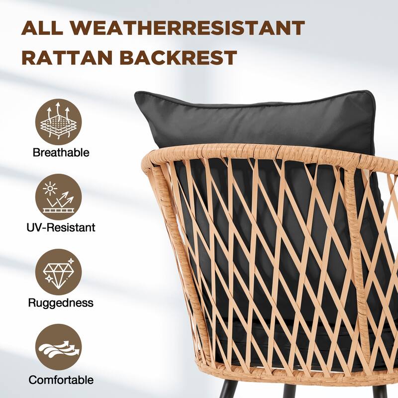 EROMMY 7 Piece Outdoor Dining Set with Umbrella Hole, Patio Table and 6 Rattan Chairs with Cushions, Weather-Resistant Furniture