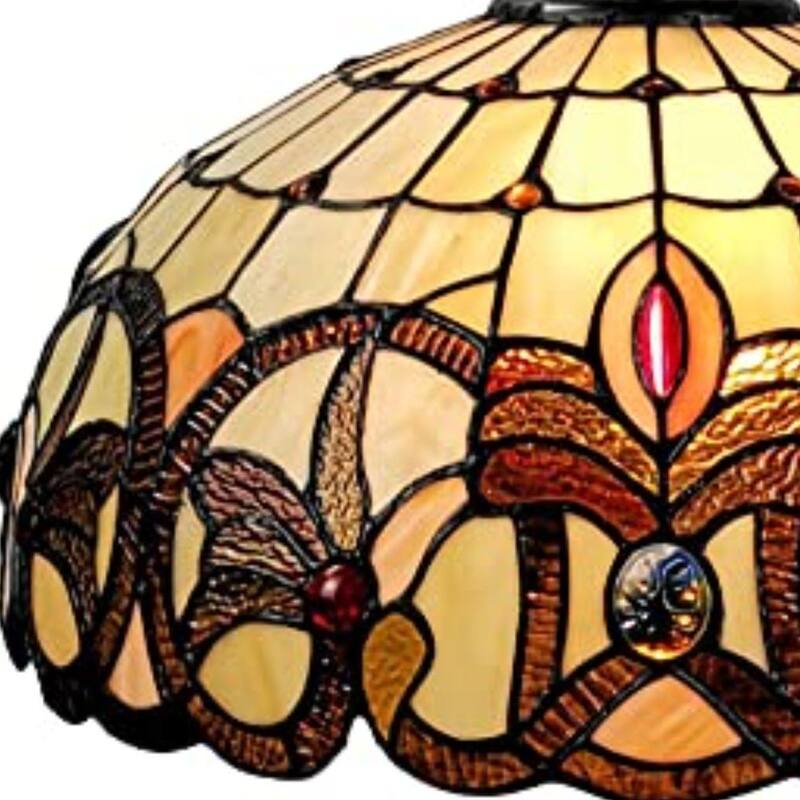 HomeRoots 16" Tiffany Style Stained Glass Two Light Glass Dimmable Ceiling Light - 16' X '9' X '16