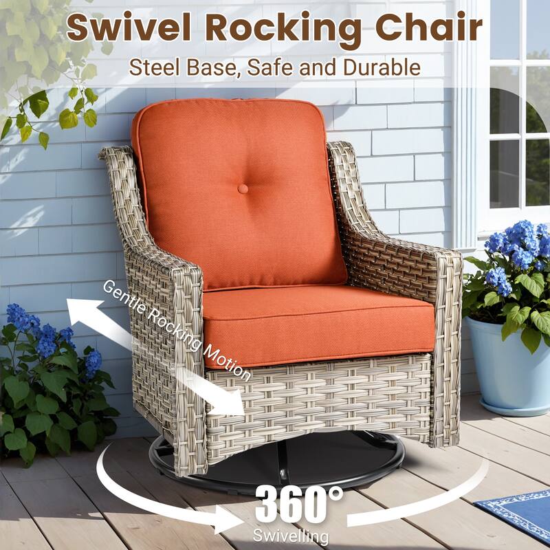 HOOOWOOO 10-piece Wicker Patio Furniture Set Sectional Sofa with Swivel Chair