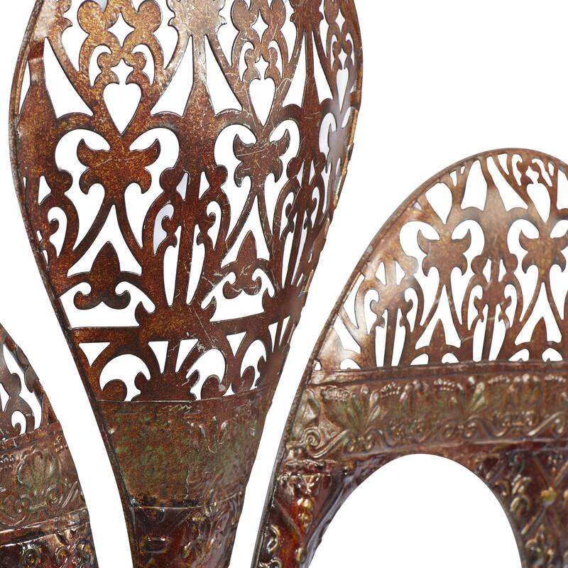 Metal Fleur De Lis Wall Decor with Perforated Details - Brown - Roche River Decor