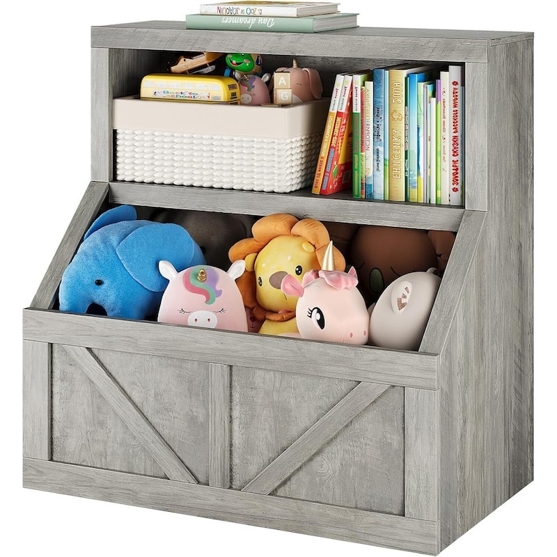 Kids Bookshelf, Wooden Toy Storage Organizer with Cubby