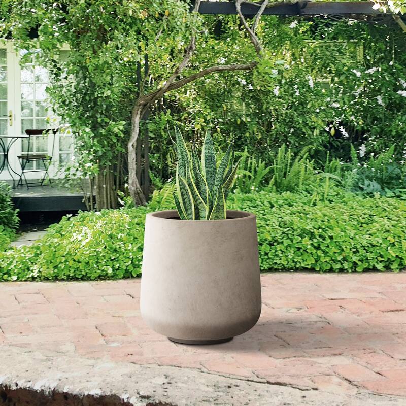 Plantara 13" H Round Concrete planter, Outdoor Modern Planter pot,Flower pot with Drainage Hole for Garden