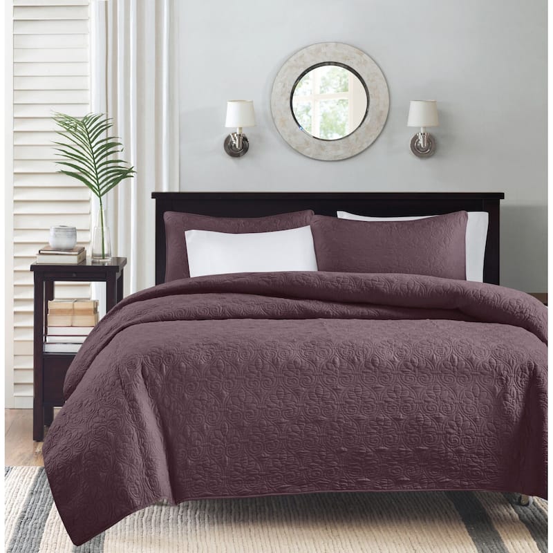 Madison Park Mansfield Reversible Quilt Set - Purple - King
