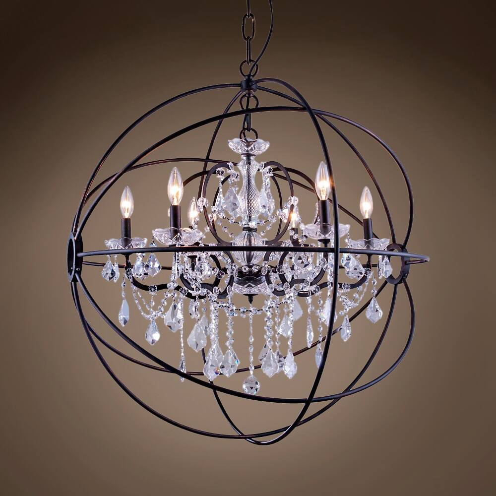 Foucault'S Orb Design 6 Lt 32" Dark Bronze Pendant With Clear Asfour Crystal - 34.50