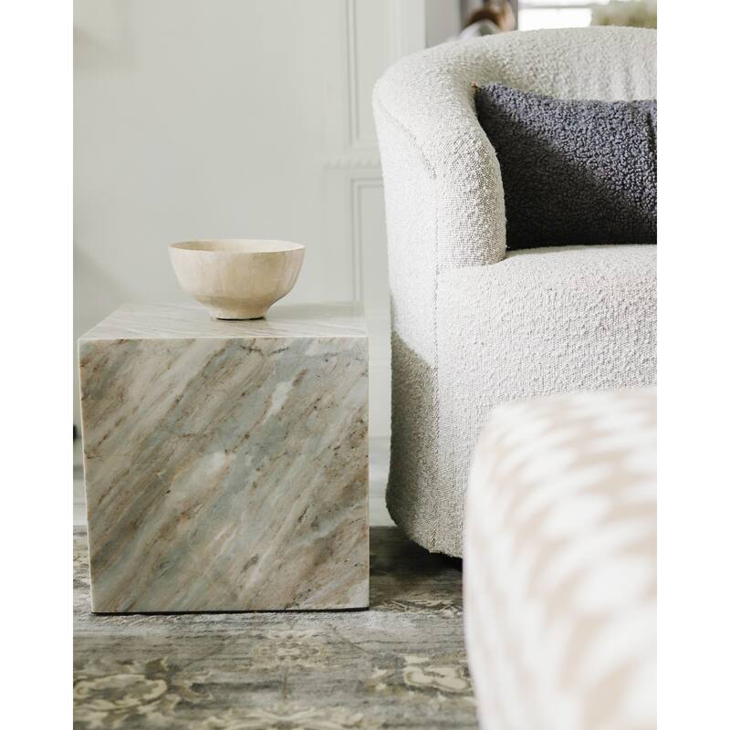 Evelyn 15" Contemporary Natural Marble Handmade Cube End Table, Gray/Beige, by JONATHAN Y.