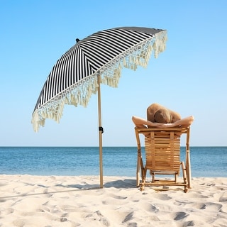 beige and white striped patio umbrella KXWOQ3ED 9ft Round Wood Market Umbrella, Black Striped, Outdoor Table with Pulley Lift, 8 Ribs Polyester Fabric, Sun Umbrella for Garden Deck Pool Backyard : Patio, Lawn The classic striped design brings style and shade to patios Ins French Country Beige Striped